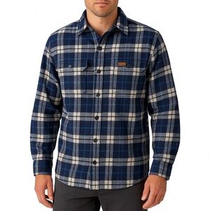 Orvis Heavyweight Flannel Shirt Navy Check Blue White Plaid Shacket Men’s XL